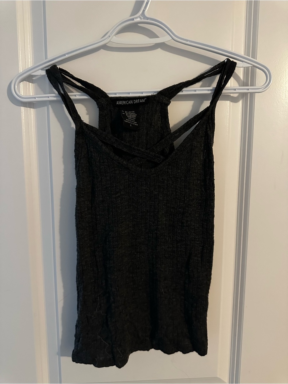 American Dream Black Ribbed Crisscross Strap Tank